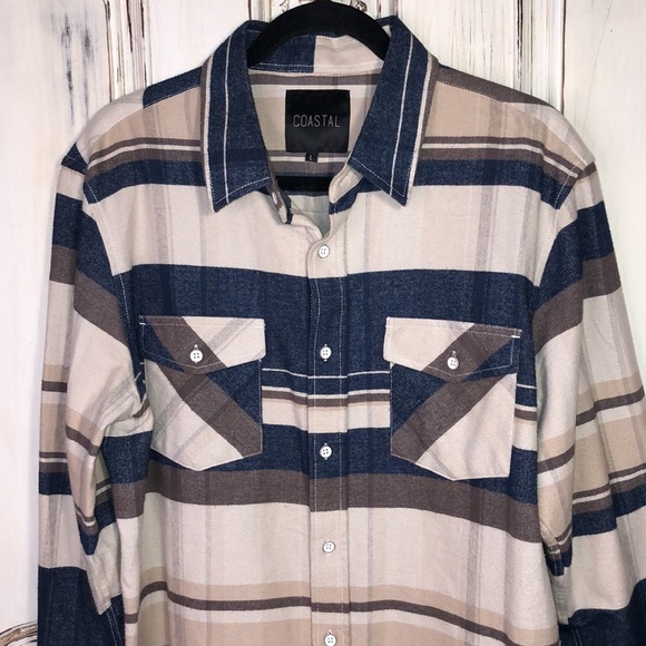 Men’s Costal Soft 100% Cotton Flannel Long Sleeve Button Down Size Large - Picture 4 of 9